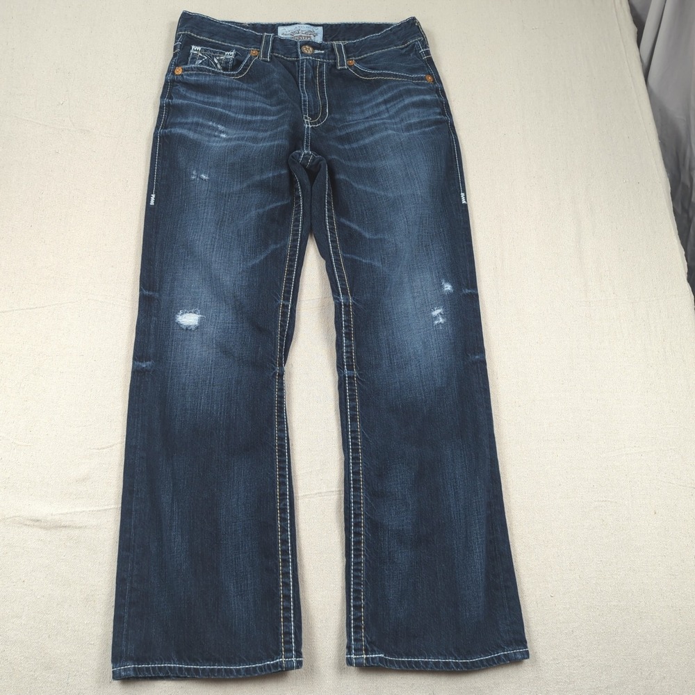 Big Star Jeans Mens 32x31 Blue Pioneer Boot Cut Western Cowboy Distressed